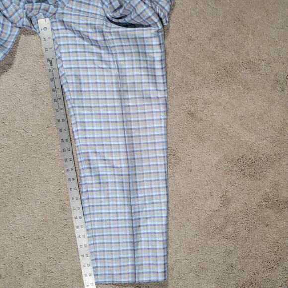 Ann Taylor 100% Silk Dress Pants Sz 10 Blue Gold Plaid Sateen Flat Front Lined - Picture 5 of 9
